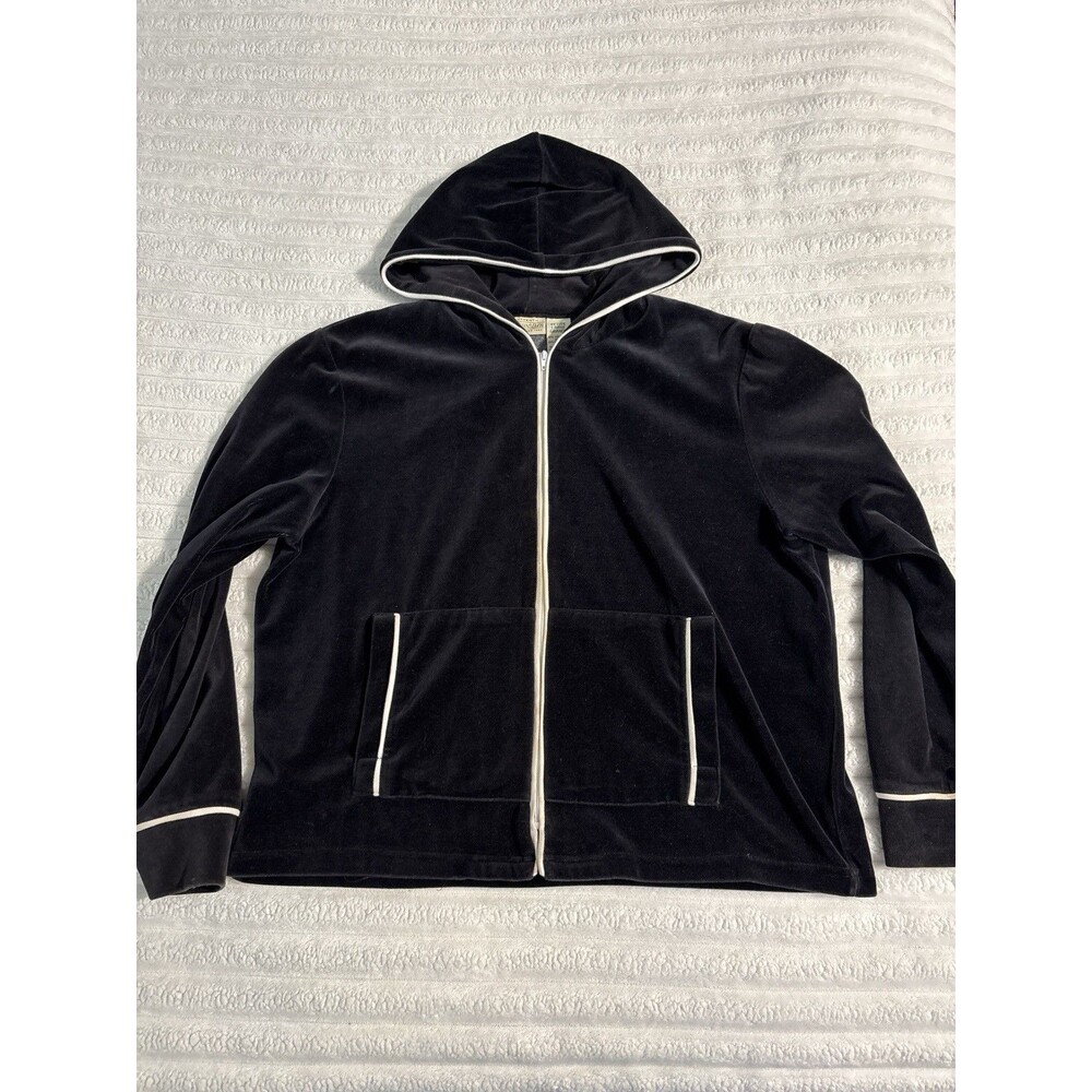 VINTAGE Y2K Velour Tracksuit Hoodie Black St John’s Bay Paris Hilton Women Large